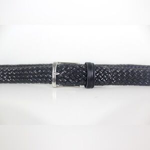 Italian Adjustable Vintage Woven Black Leather Braided Belt Silver Buckle Unisex